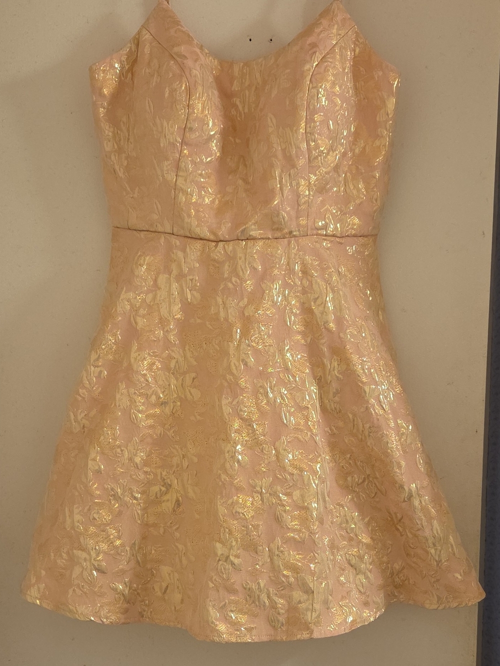 Trixxi Pink/Gold Floral Brocade Fit & Flare Mini Dress Square Neck S